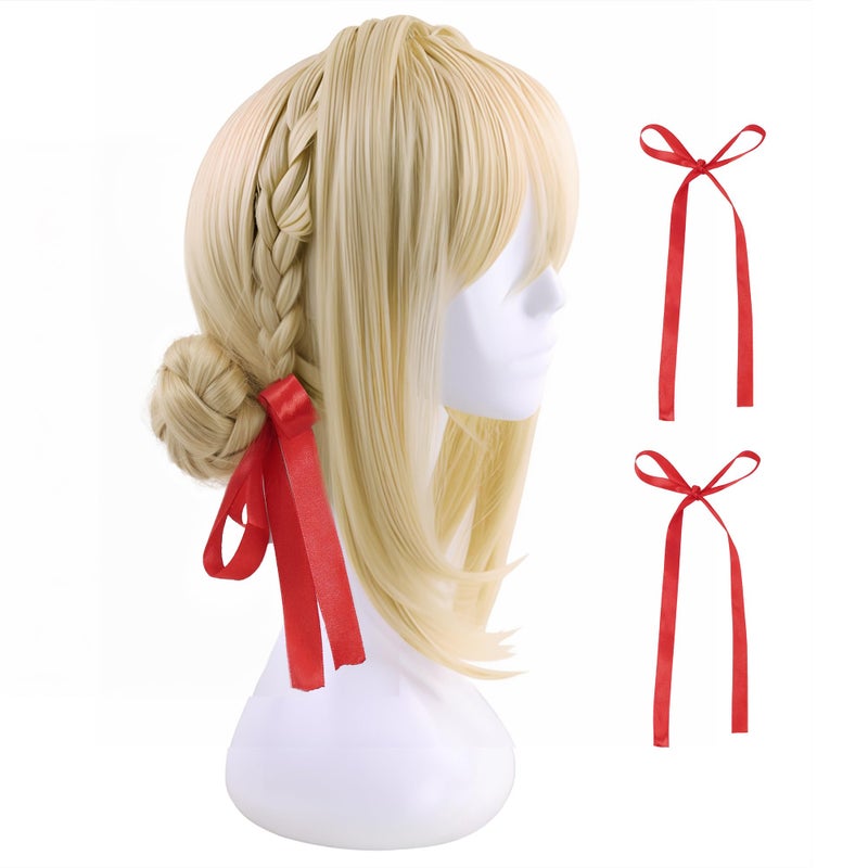 C-ZOFEK Women's Role Cosplay Wig Braid Buns Golden Costume Hair (Golden) - Image 1
